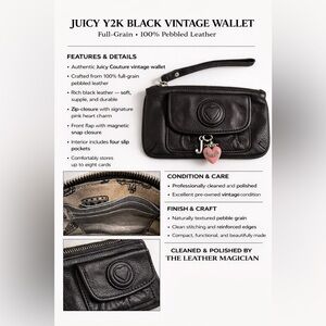 Juicy Couture Y2K Black Pebbled Leather Wallet- Vintage